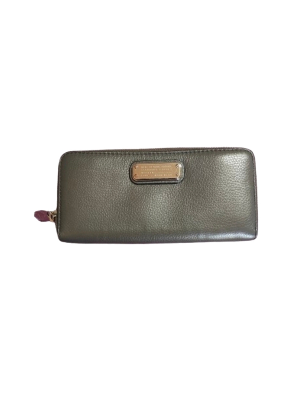 Marc Jacobs Gray Leather Zip-Around Wallet with Gold Plaque
